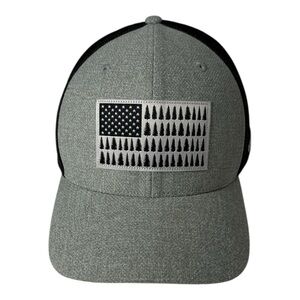 Columbia Hat Cap Size Flexfit Stretch Fitted Gray Tree Flag Patch Mesh